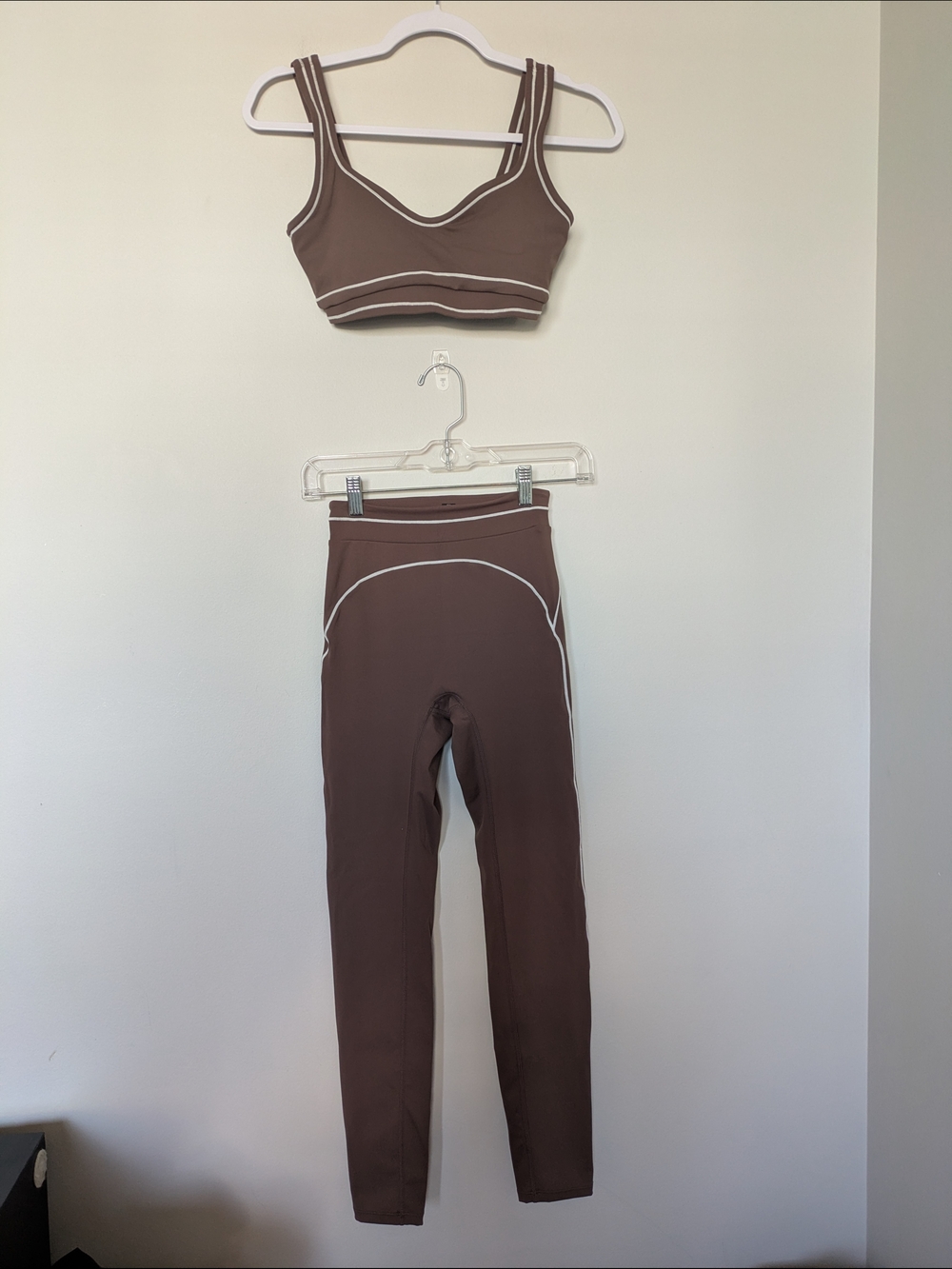 Brown Two-Piece Active Set with White Piping